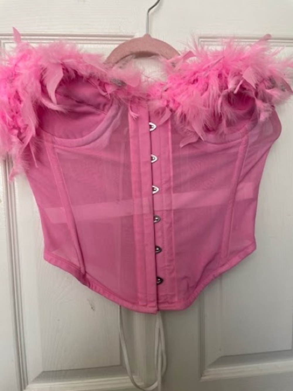 Pink Feather Trim Corset Top